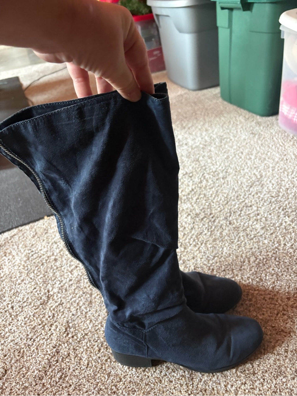 Women’s Navy Blue Suede-Look Knee Boots
